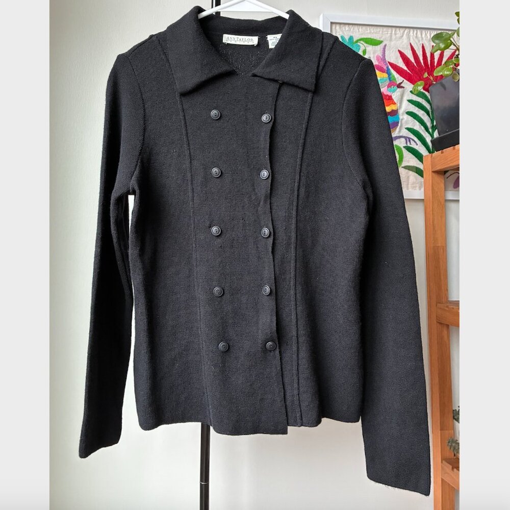 Ann Taylor Vintage Petite Wool Black Cardigan - Size S